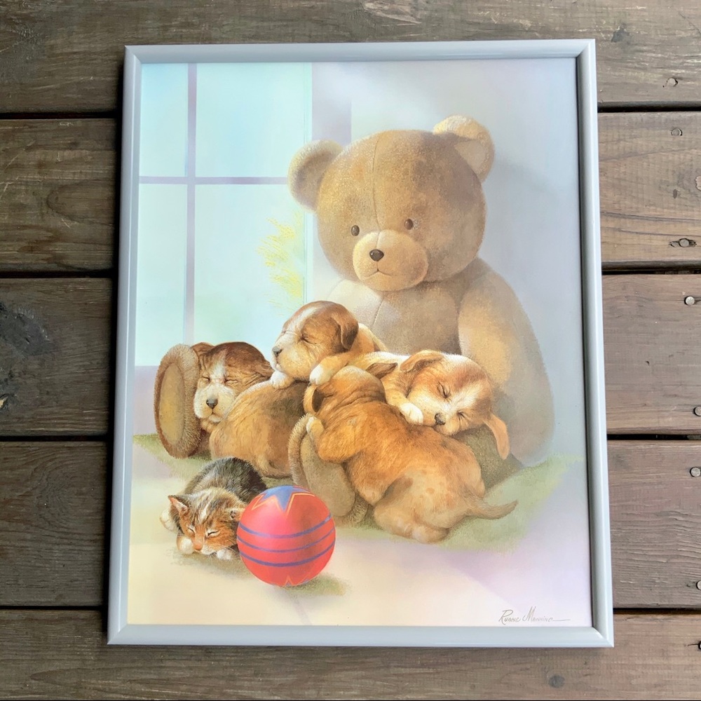 Ruane Manning teddy bear Saint Bernard puppies framed print